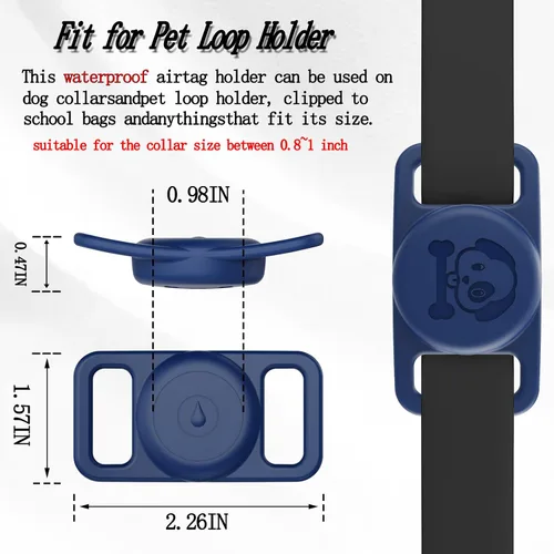Miniatura 2 de Paquete de 2 soportes impermeables para collar de perro AirTag compatibles con Apple AirTag, soporte de silicona oculto para Airtag Tracker, negro