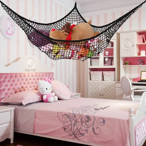 Miniatura 7 de Hamaca de animales de peluche, red de almacenamiento de hamaca de juguete, soporte de red de malla para juguetes de malla gigante, esquina de pared