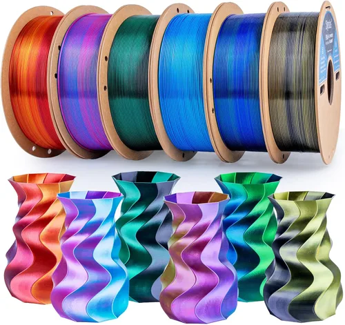 Miniatura 23 de Filamento de seda PLA para impresora 3D Filamento de seda PLA de triple color 1.75mm Filamento para impresión 3D Compatible con la mayoría de Tri
