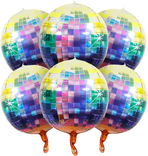 MDOZQ 6 piezas de globos de bola de disco de colores de Mylar para decoración de fiesta de 56 cm, grandes, 4D, redondos, metálicos, de papel de