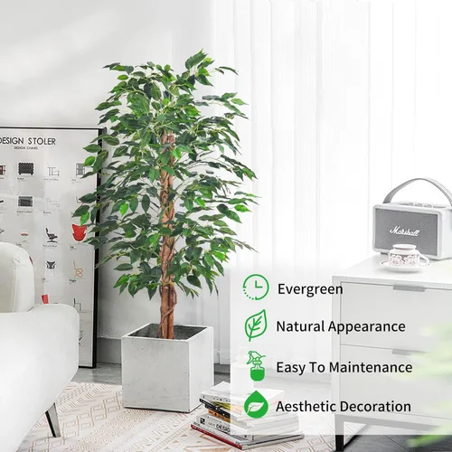 Miniatura 5 de HAIHONG Paquete de 2 ficus artificiales de 4 pies, plantas falsas con maceta de plástico resistente, árboles de ficus artificiales para el hogar