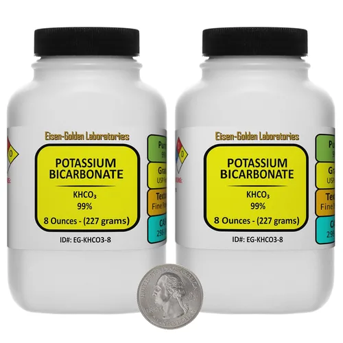 Bicarbonato de potasio [KHCO3] 99% USP polvo de grado alimenticio 1 Lb en dos botellas