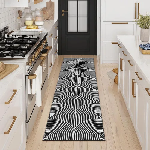 Miniatura 18 de Tiffasea Alfombra de Pasillo Lavable 2' x 5', Alfombra de Pasillo de Cocina Tejida de Algodón Alfombra de Entrada Negra y Blanca Interior/Exterior