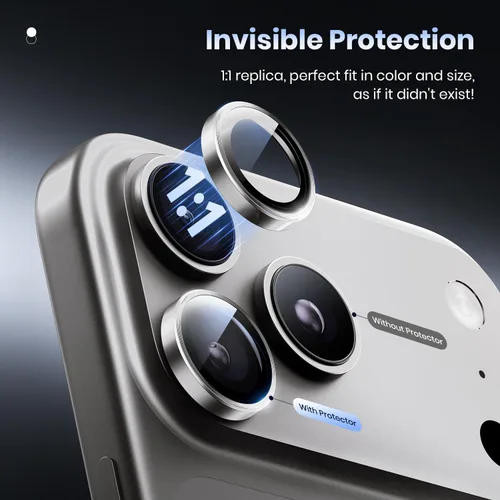Miniatura 4 de Hoerrye Protector de lente de cámara para iPhone 17 Pro Max/17 Pro - [Vidrio templado superior 9H+ - grado militar de 12 pies] HD Invisible Fit Gris