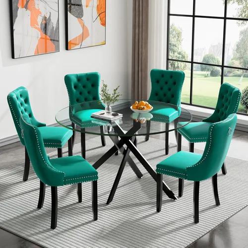 Miniatura 19 de HomVent Juego de mesa de comedor redonda de vidrio de 3 piezas, juego de mesa de comedor de vidrio templado para 2 mesas de cocina con 2 sillas
