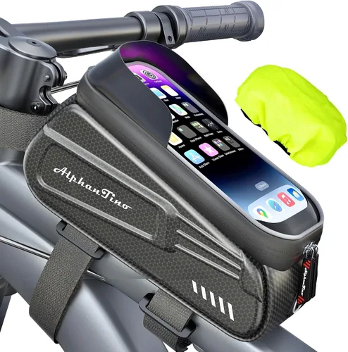 Miniatura 7 de Bolsa para Soporte de Teléfono para Bicicleta Alphantino - Estuche Rígido Impermeable de Gran Capacidad para Tubo Superior, Marco Frontal