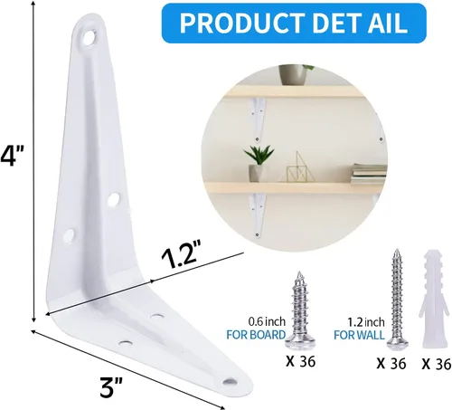 Miniatura 2 de Paquete de 12 soportes de estante blancos resistentes en L, soportes flotantes de metal, soportes de soporte de montaje en pared, soporte de esquina