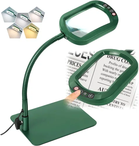 Miniatura 10 de Veemagni 12 lupas rectangulares con luz y soporte, lámpara de escritorio con luz LED de cuello de cisne flexible, 5 modos de color regulable