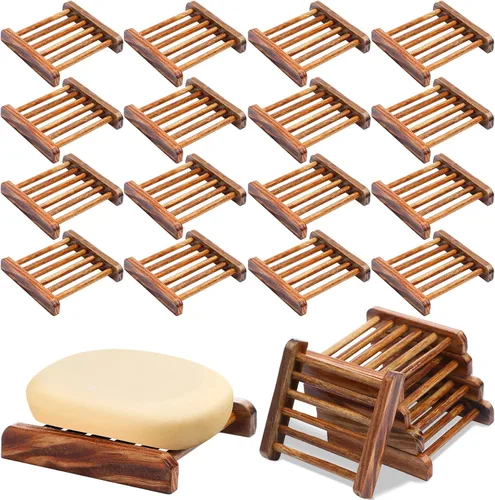 Amyhill 25 piezas de jabonera de bambú y madera a granel para baño, soportes de jabón autodrenantes, bandeja artesanal, 3.3 x 3.3 x 0.67 pulgadas