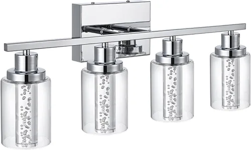 Miniatura 12 de MELUCEE Lámparas de tocador de baño, 3 luces LED sobre espejo, 3000 K-6000 K, moderna luz negra para baño con pantalla de cristal de burbujas, chips