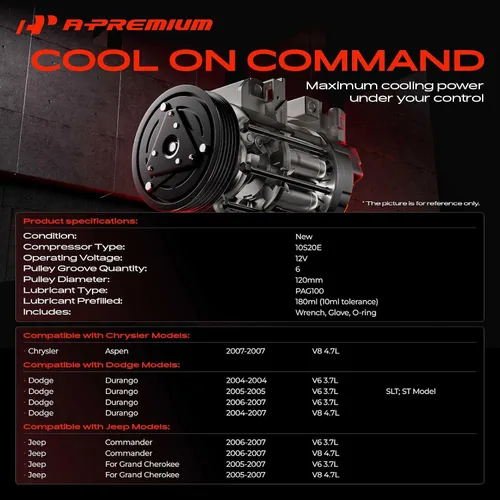 Miniatura 2 de A-Premium Compresor de aire acondicionado de CA con embrague compatible con Jeep Grand Cherokee 2005-2007, Commander 2006-2007 y Dodge Durango
