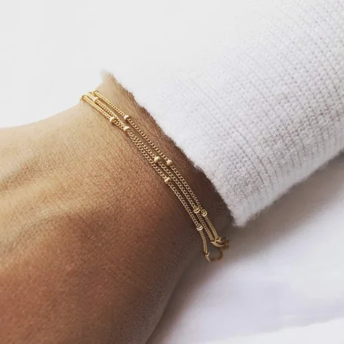 Miniatura 5 de BENEIGE - Pulsera para mujer, chapada en oro de 14 quilates, cuentas de satélite, perlas ovaladas, cadena con dijes en capas, hecha a mano