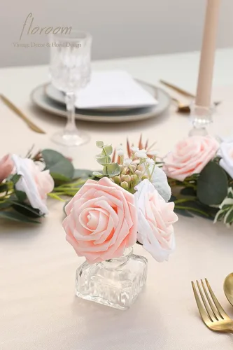 Miniatura 4 de Floroom Flores artificiales, 25 piezas de rosas falsas de espuma con tallos para ramos de boda, despedidas de soltera, centros de mesa rosados