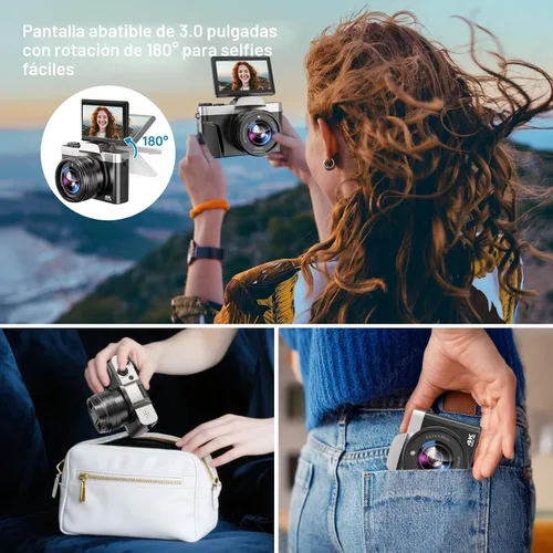 Miniatura 8 de Cámara digital 4K para fotografía con WiFi 64MP Cámara de vlogging de enfoque automático para video de YouTube de 3 pulgadas, pantalla abatible
