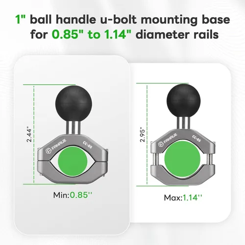 Miniatura 3 de FANAUE Abrazadera de Montaje para Manillar Base de Perno en U con Bola Tamaño B de 1" para Riel de 0.85" a 1.14" de Diámetro, Compatible