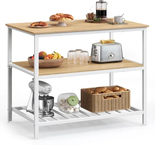 Miniatura 12 de VASAGLE UKKI005B01 - Isla de cocina con 3 estantes, estante de cocina de 39.4 pulgadas de ancho con gran encimera, estructura de acero estable