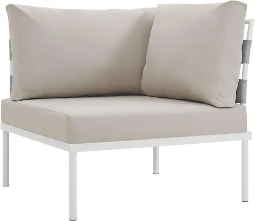 Miniatura 15 de Modway Harmony - Otomana de aluminio para patio al aire libre con cojín en blanco y blanco