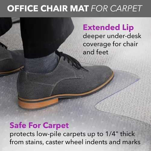 Miniatura 4 de HON Tapete para silla de oficina para alfombra, tapete de silla de escritorio de computadora para suelos alfombrados, fácil deslizamiento