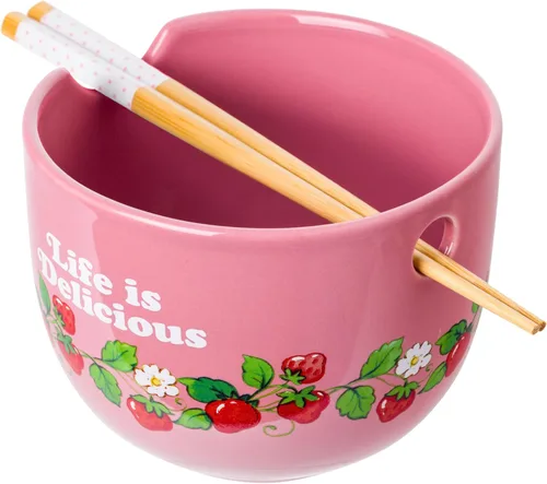 Miniatura 3 de Silver Buffalo Strawberry Shortcake - Tazón de cerámica vintage para ramen con palillos, apto para microondas, 20 onzas