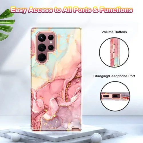 Miniatura 9 de Btscase Funda para Samsung Galaxy S22 Ultra 5G, patrón de mármol 3 en 1, resistente a prueba de golpes, cuerpo completo, policarbonato duro