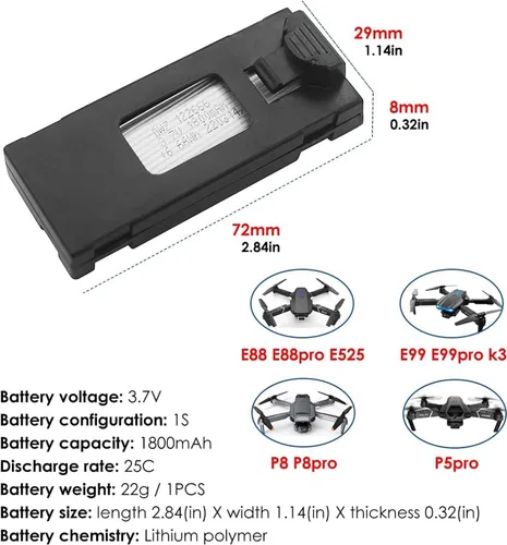 Miniatura 2 de Accesorios 3.7 V 1800 mAh Li-po Baterías (4 piezas) con cargador 4 en 1 para E88 E88PRO E88MAX E525 E99 E99PRO P1 P5PRO K3 S1 P8 RC Drone Batería