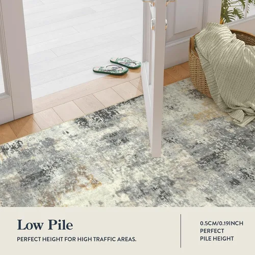 Miniatura 8 de Lahome Alfombra Redonda Abstracta Moderna – 5 Pies Alfombras Grises para Sala de Estar Lavables Alfombras Circulares de 5x5 para Interiores Tapete