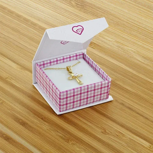 Miniatura 2 de Collar con colgante de cruz pequeña de circonita cúbica chapada en oro para niñas de 16.0in Excelente regalo para niños en bautismo, bautizo
