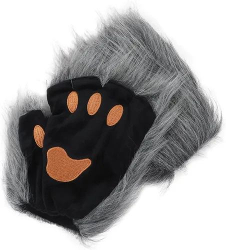 Miniatura 32 de Guantes de garra para disfraz de Halloween, medio dedo, lobo, oso, gato, guantes, guantes de piel sintética para mascarada, cosplay, utilería de mano