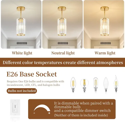 Miniatura 6 de 1 Pack Crystal Pendant Lights Kitchen Island,Modern Gold Pendant Light Fixtures,Adjustable Hanging Lighting for Kitchen Island Dining Room Bar Foyer