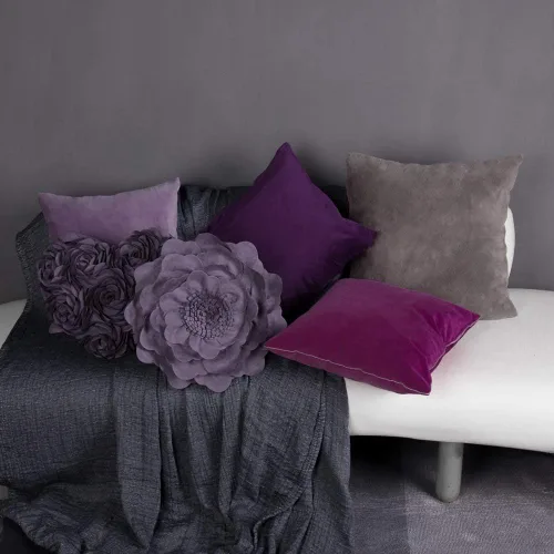 Miniatura 7 de JWH Funda de Almohada con Flores en Relieve Decorativa Floral Cojín Redondo Hecho a Mano para Casa Cama Sofá, 14 Pulgadas, Gris Morado