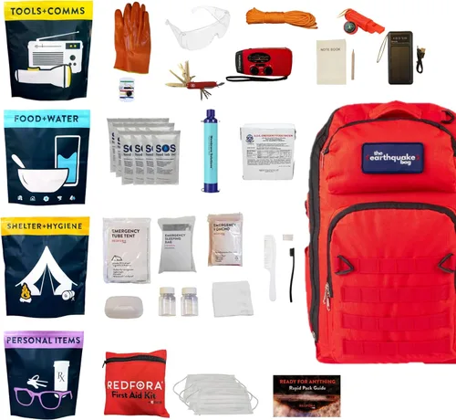 Bolsa completa para terremotos: kit de emergencia de 3 días para terremotos, huracanes, incendios forestales, inundaciones + otros desastres