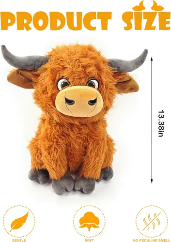 Miniatura 3 de Juguete de peluche de vaca de las tierras altas de 12 pulgadas, animal de peluche de gran tamaño, mullido, lindo y mullido ganado de las tierras