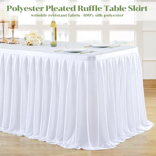 Miniatura 3 de PARTISKY Mantel de poliéster blanco para mesas rectangulares 6f, mantel plisado resistente a las arrugas para fiesta de cumpleaños, banquete, boda