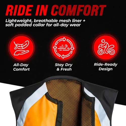 Miniatura 6 de Badass Moto Chaleco de seguridad con bolsillos. Chaleco reflectante de motocicleta para chaqueta de motocicleta. Chaleco de correr de alta
