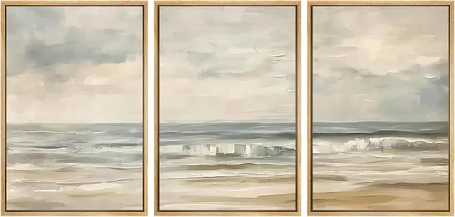 Miniatura 129 de SIGNWIN Lienzo enmarcado para pared, juego de arte abstracto de serenidad costera, ilustraciones abstractas junto al mar, arte moderno, decorativo