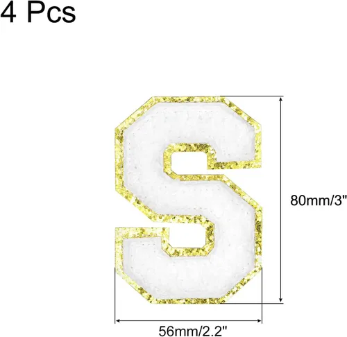 Miniatura 2 de MECCANIXITY 4 parches de letras de felpilla termo-adhesivas con letras del alfabeto blanco, S de 3 pulgadas de altura para ropa, zapatos, sombreros