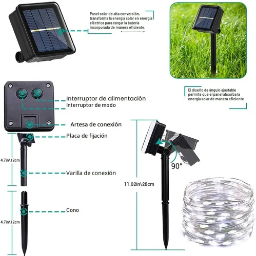 Miniatura 7 de Joomer - Tira de luces solares de hadas, paquete de 2, total 80 pies, 240 LED, luces de cuerda solar para exteriores, impermeables, 8 modos
