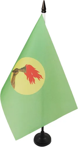 Miniatura 295 de AZ FLAG Sierra Leone Bandera de mesa 5'' x 8'' - Bandera de escritorio de Sierra Leona 21 x 14 cm - Bastón y base de plástico negro
