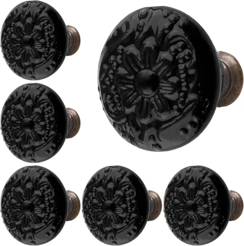 Miniatura 6 de Piutouyar Pomos y tiradores de cerámica negra para cajones, aparadores, armarios, 1.339 in / 1.3 pulgadas de diámetro (4 unidades)