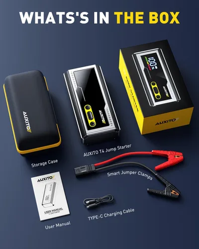 Miniatura 8 de AUXITO Arrancador de batería portátil de 8000 A con pantalla LCD grande, cable de salto con abrazaderas inteligentes, banco de energía, linterna