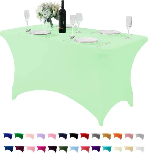 Miniatura 102 de Mantel de elastano para mesas de 4, 6 u 8 pies, mantel elástico universal ajustable para fiestas, banquetes, bodas y eventos - Verde manzana