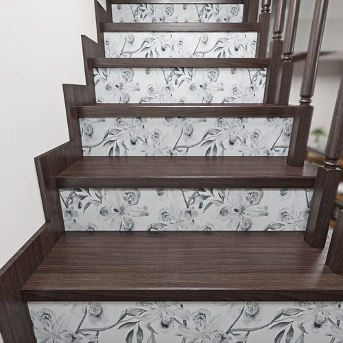 Miniatura 6 de ReWallpaper Papel tapiz floral gris y blanco para despegar y pegar, papel de contacto con flores de iris neutro para cajones, armarios, escritorio
