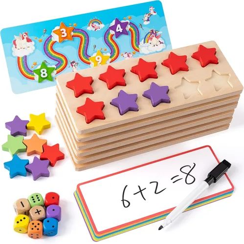 SYNARRY Juego de diez marcos de madera manipuladores matemáticos para jardín de infantes, aula primaria 1er 2do grado, juguetes Montessori, regalos