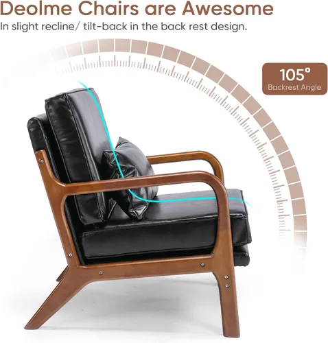 Miniatura 6 de Deolme Silla de Acento Moderna de Mediados de Siglo para Sala de Estar - Cómoda Silla con Brazo de Madera Maciza con Almohada Lumbar, Silla Lateral
