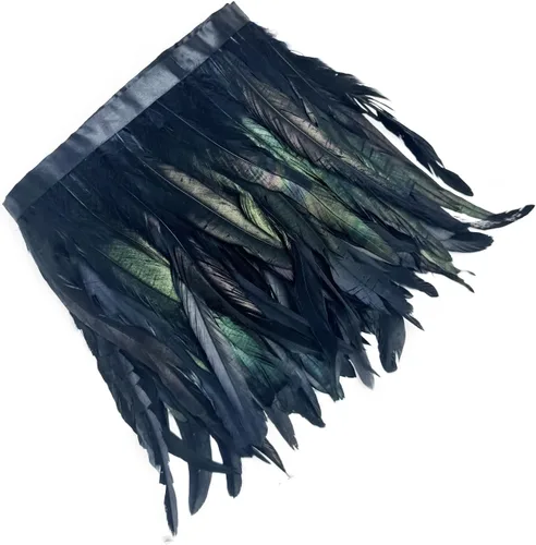 Miniatura 9 de 2 yardas de flecos de plumas hackle de gallo de 8-10 pulgadas, ribete de plumas para costura y manualidades, decoraciones de bricolaje - Negro