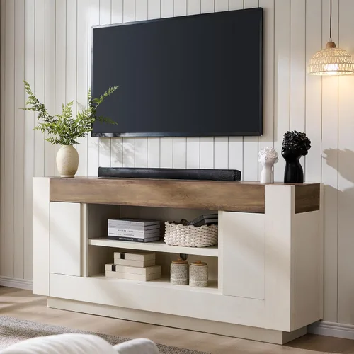 Miniatura 10 de OKD Moderno soporte de TV de 70 pulgadas, centro de entretenimiento para televisores de hasta 80 pulgadas, consola multimedia con almacenamiento