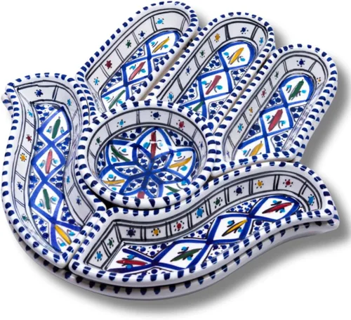 Miniatura 10 de Kamsah Hamsa - Plato para servir – 7 platos coloridos de cerámica pintados a mano para aperitivos, aperitivos, salsas y más – Platos decorativos