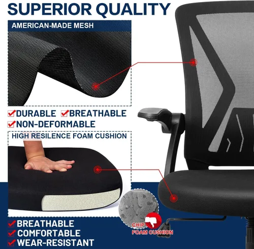 Miniatura 6 de TTD Silla de oficina ergonómica cómoda giratoria para el hogar, silla de escritorio moderna de malla negra con brazos abatibles, silla