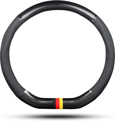 Miniatura 9 de Ergocar Funda antideslizante para volante de automóvil, protector deportivo en forma de D, fibra de carbono y cuero PU, universal para diámetro