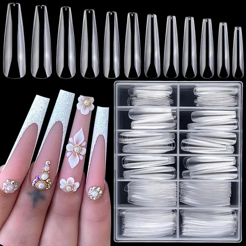 Miniatura 7 de LoveOurHome 240 puntas de uñas postizas XL de acrílico transparente en forma de almendra, uñas de cobertura completa, uñas postizas extralargas